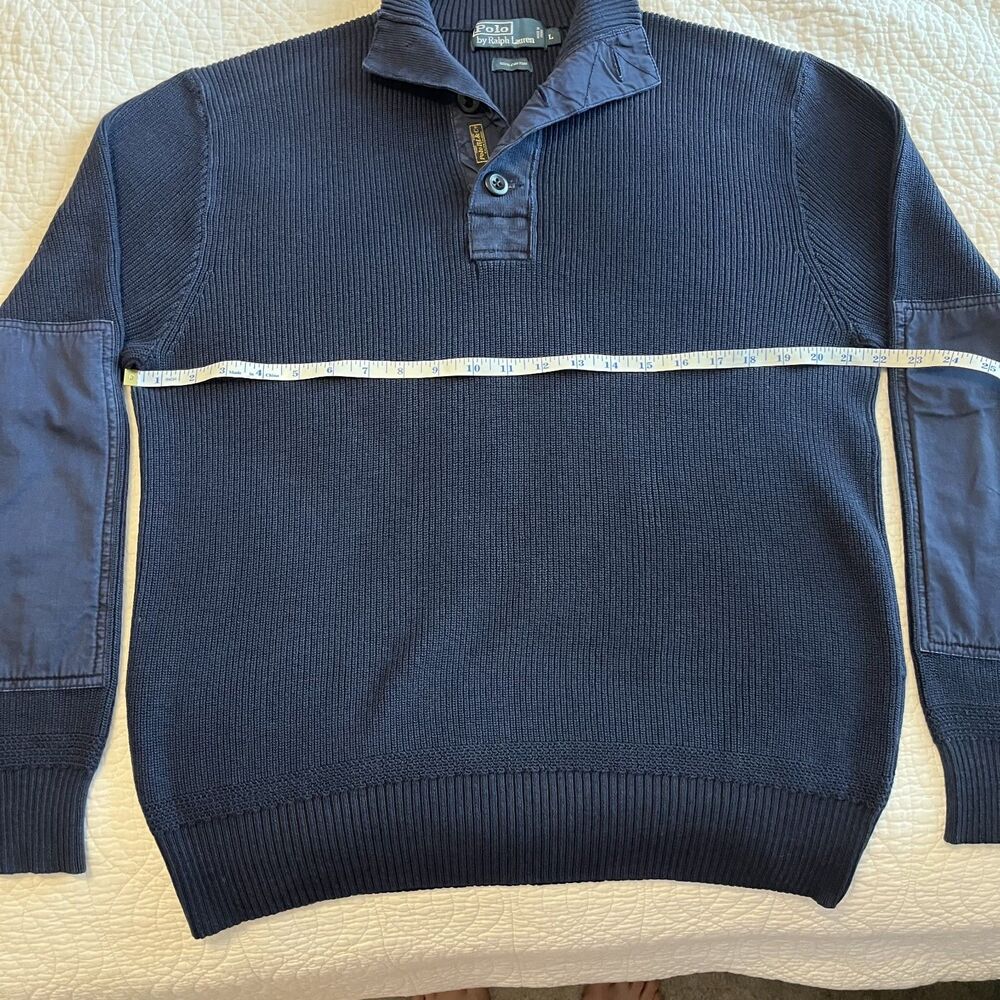 Polo Ralph Lauren Sweater Mens Large Blue Mock Neck Henley Knit Pullover Cotton - Picture 5 of 9
